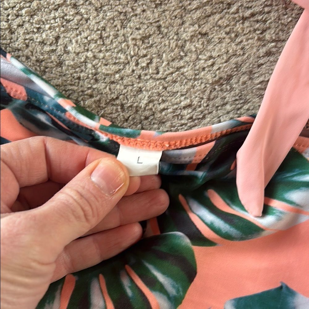 Pink Ruffle Bikini with Tropical Leaf Print - Picture 2 of 15